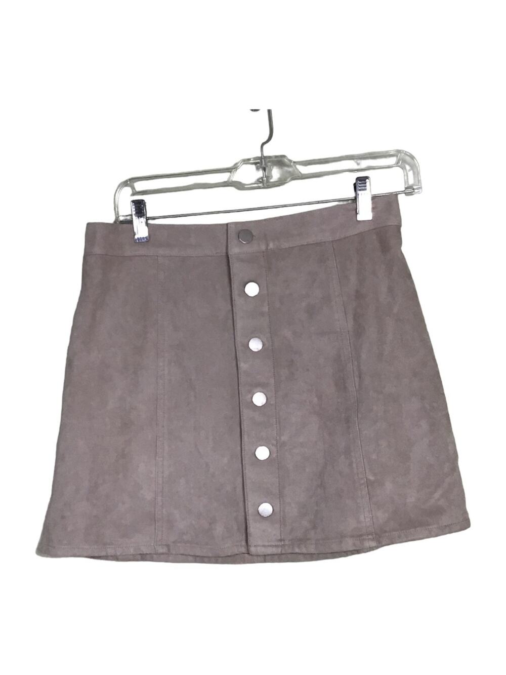 Express Y2K Women A line Skater button front faux suede Mini skirt Sz. 6 Brown